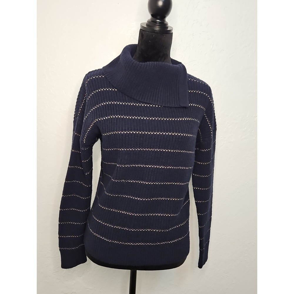 Etcetera Sz Small Cowl Neck Stripe Sweater Navy Metallic Capsule Career Corpcore